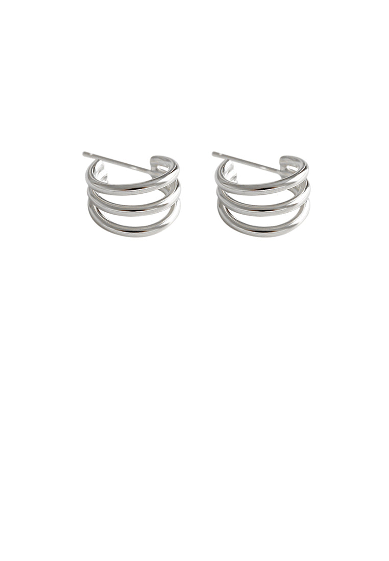 925 Sterling Silver Simple Temperament Multi-layer Line Geometric Circle Stud Earrings