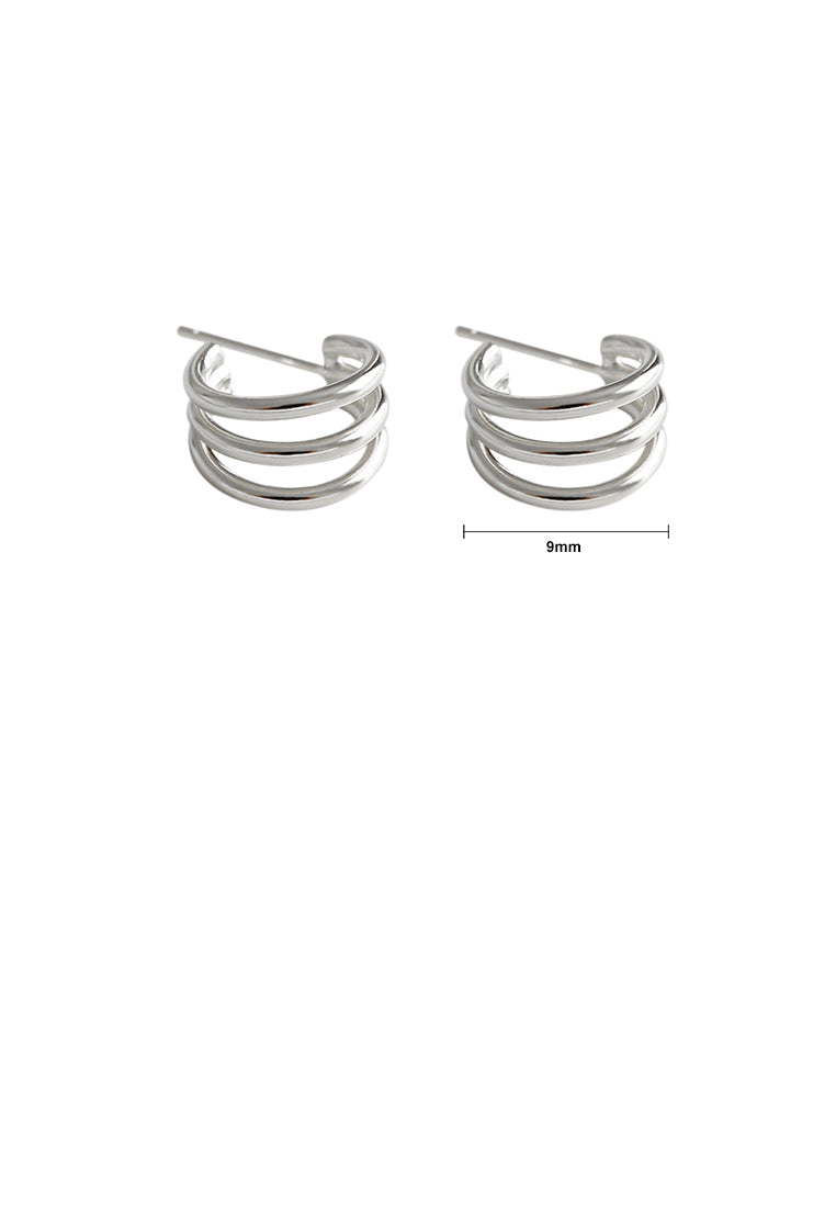 925 Sterling Silver Simple Temperament Multi-layer Line Geometric Circle Stud Earrings