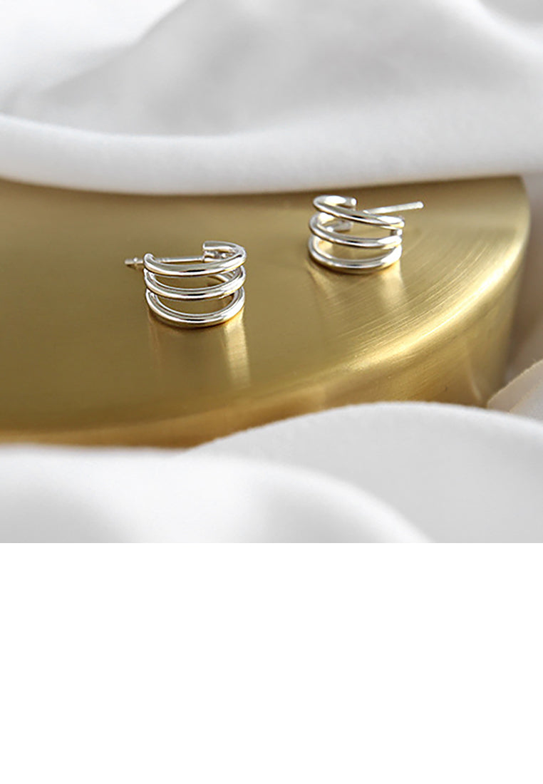 925 Sterling Silver Simple Temperament Multi-layer Line Geometric Circle Stud Earrings