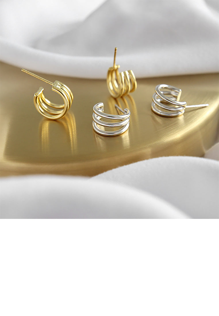 925 Sterling Silver Simple Temperament Multi-layer Line Geometric Circle Stud Earrings