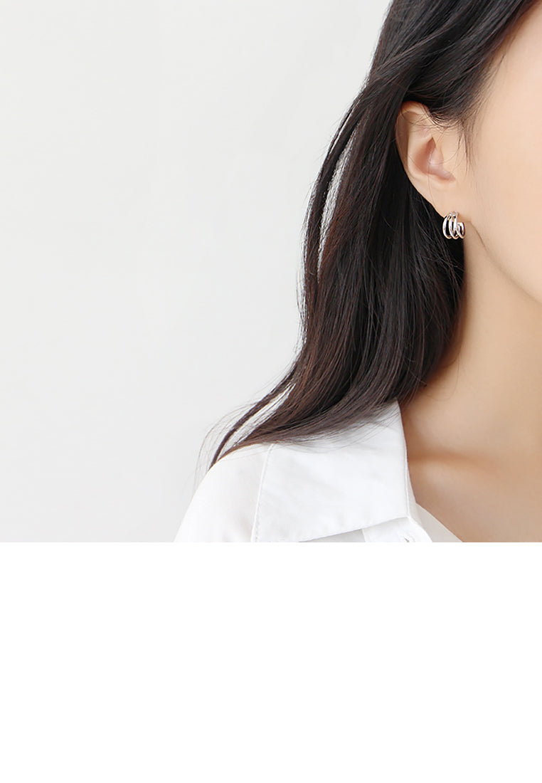 925 Sterling Silver Simple Temperament Multi-layer Line Geometric Circle Stud Earrings