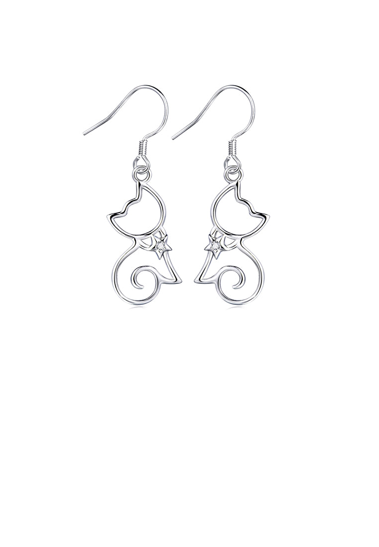 925 Sterling Silver Simple Cute Cat Earrings with Cubic Zirconia - Luxurious Look
