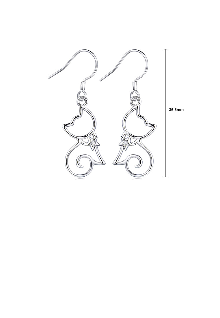 925 Sterling Silver Simple Cute Cat Earrings with Cubic Zirconia - Luxurious Look