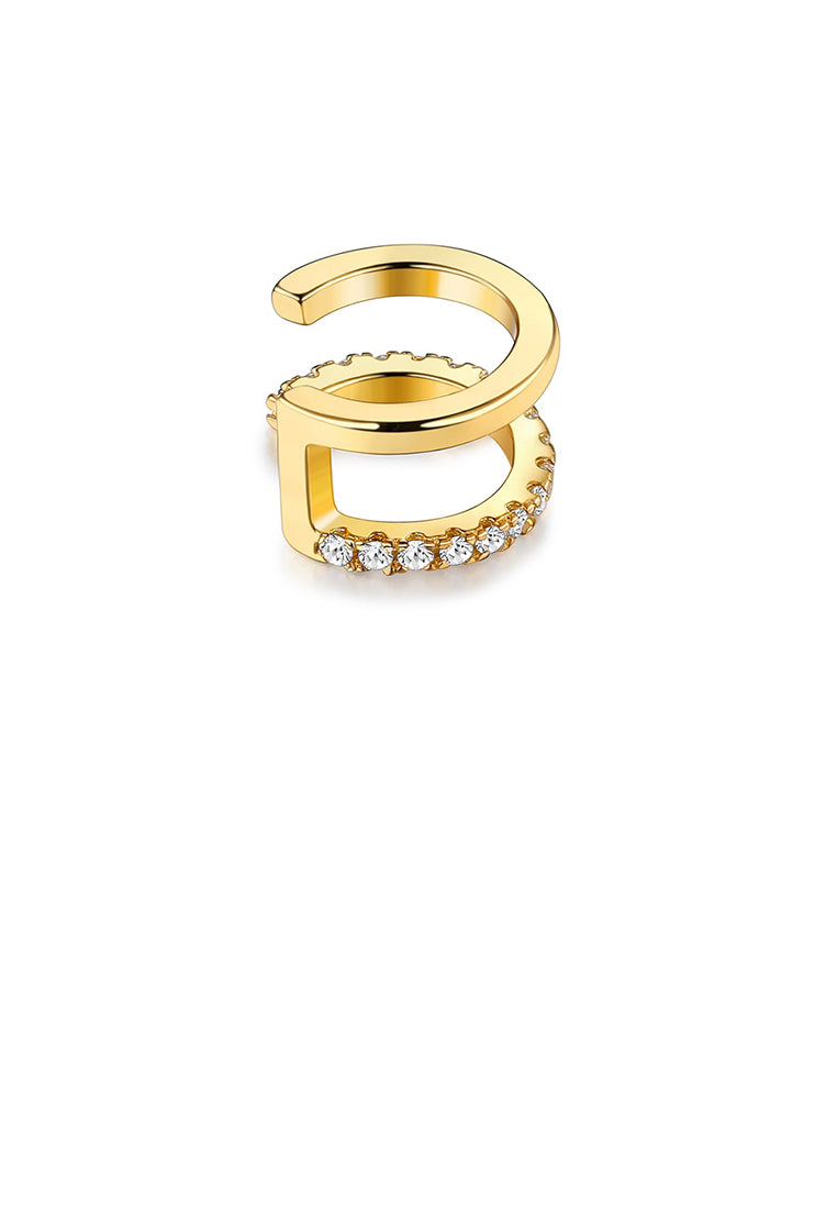 925 Sterling Silver Plated Gold Simple Fashion Double-layer Geometric Circle Ear Clip with Cubic Zirconia - Luxurious Look