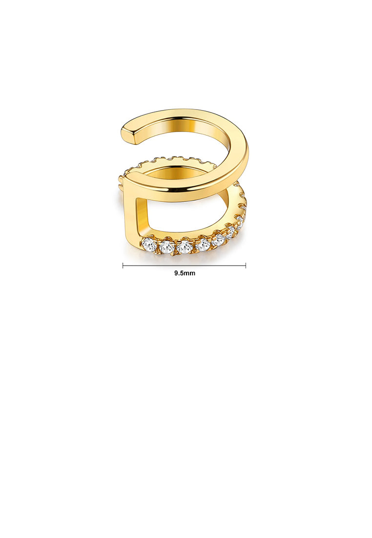 925 Sterling Silver Plated Gold Simple Fashion Double-layer Geometric Circle Ear Clip with Cubic Zirconia - Luxurious Look
