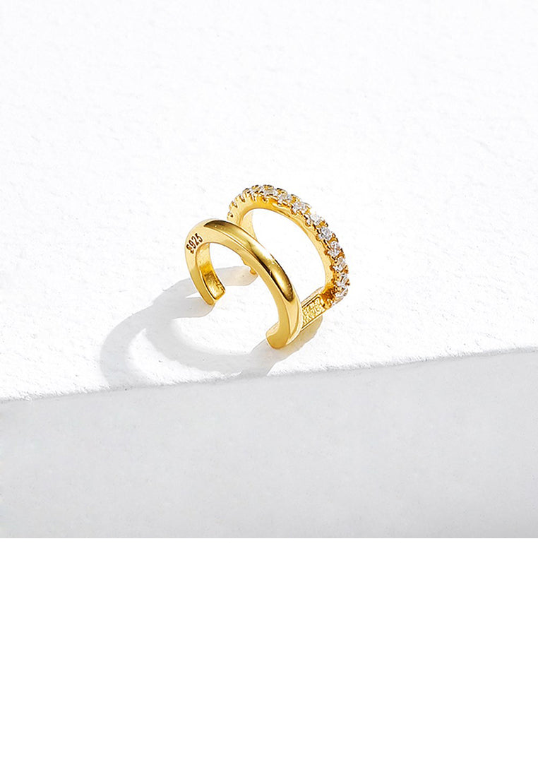 925 Sterling Silver Plated Gold Simple Fashion Double-layer Geometric Circle Ear Clip with Cubic Zirconia - Luxurious Look