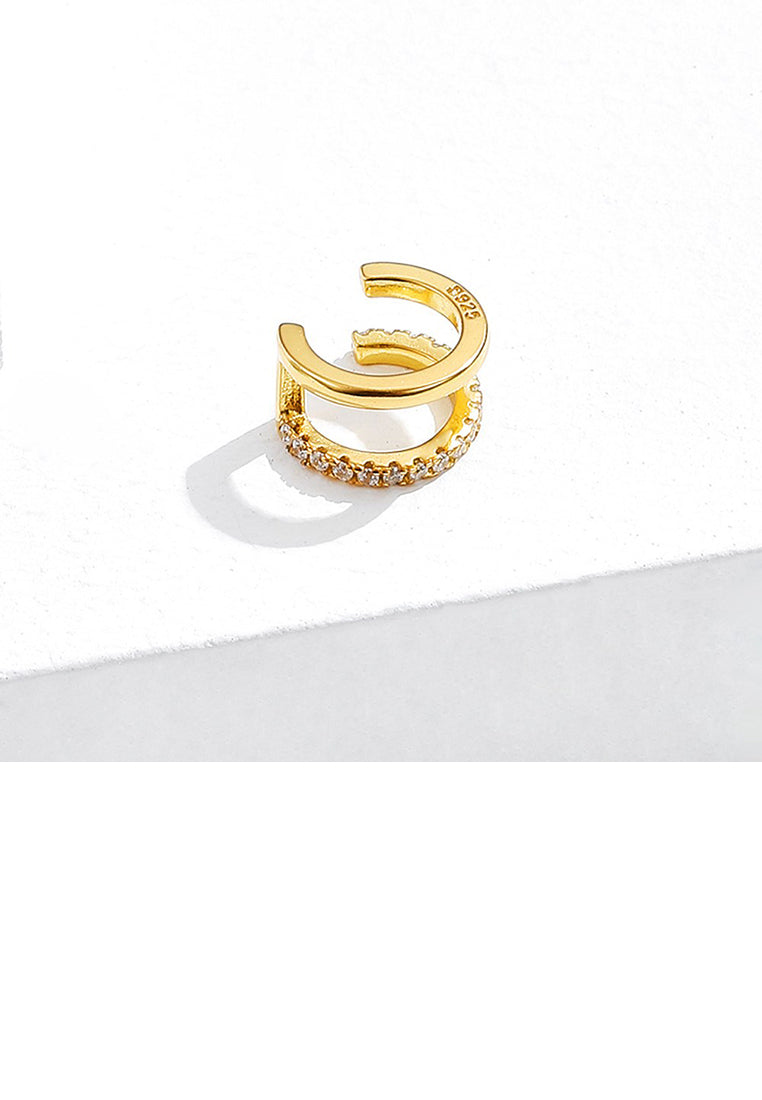 925 Sterling Silver Plated Gold Simple Fashion Double-layer Geometric Circle Ear Clip with Cubic Zirconia - Luxurious Look