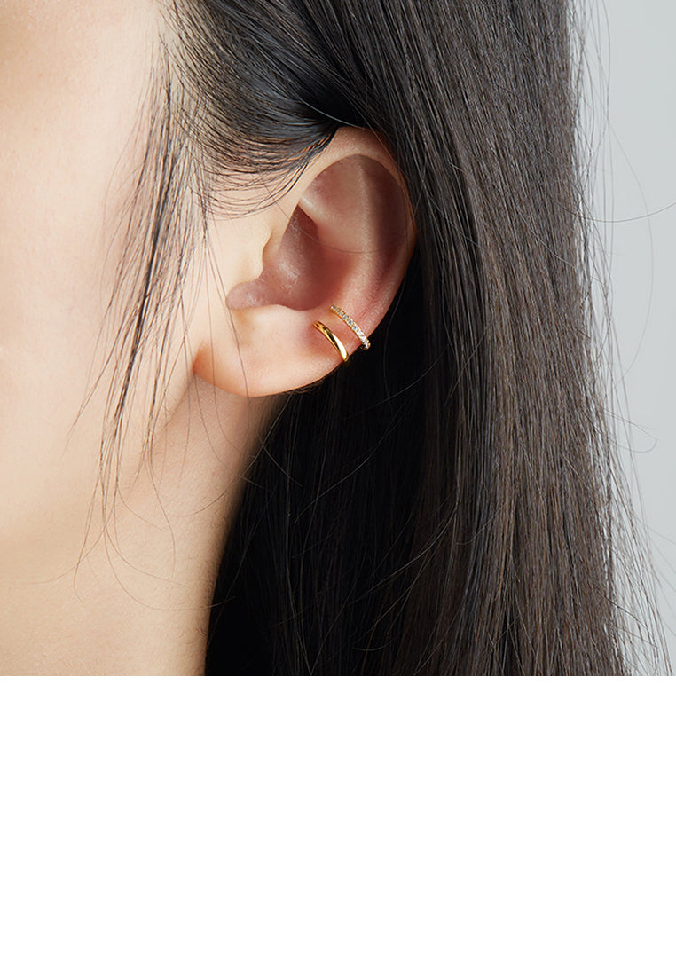 925 Sterling Silver Plated Gold Simple Fashion Double-layer Geometric Circle Ear Clip with Cubic Zirconia - Luxurious Look