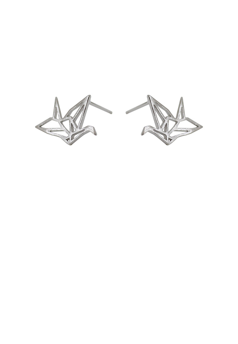 925 Sterling Silver Fashion Temperament Thousand Paper Cranes Brushed Stud Earrings