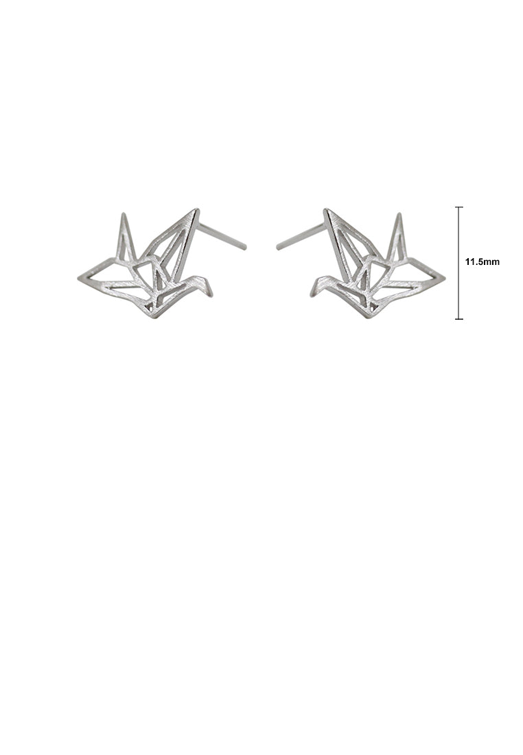 925 Sterling Silver Fashion Temperament Thousand Paper Cranes Brushed Stud Earrings
