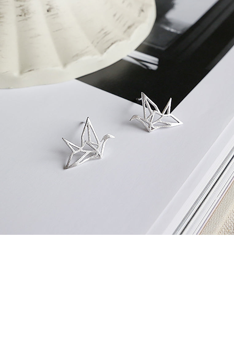 925 Sterling Silver Fashion Temperament Thousand Paper Cranes Brushed Stud Earrings