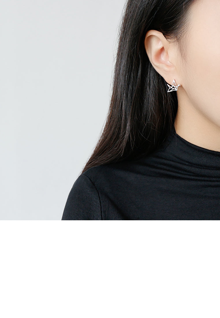 925 Sterling Silver Fashion Temperament Thousand Paper Cranes Brushed Stud Earrings
