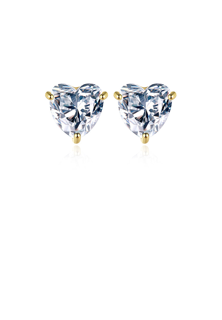 925 Sterling Silver Plated Gold Simple Romantic Heart-shaped Cubic Zirconia Stud Earrings - Luxurious Look