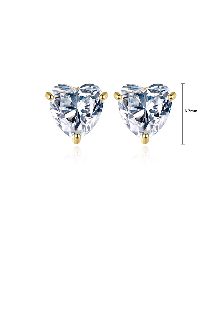 925 Sterling Silver Plated Gold Simple Romantic Heart-shaped Cubic Zirconia Stud Earrings - Luxurious Look