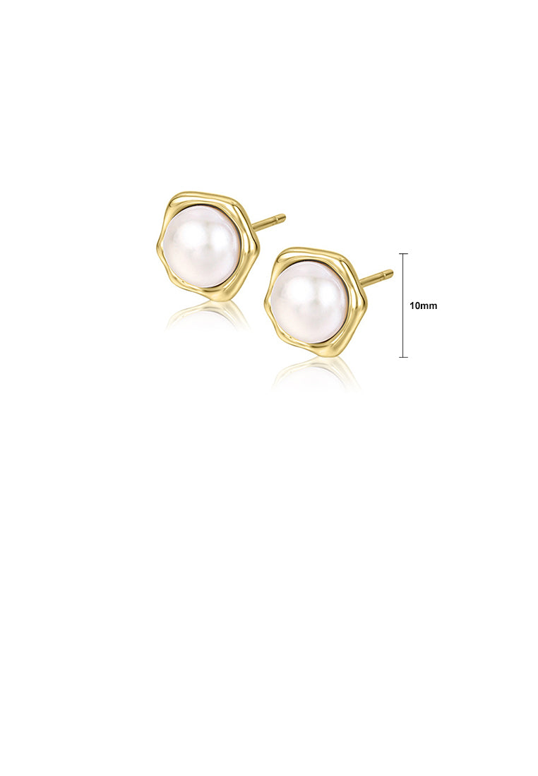 925 Sterling Silver Plated Gold Simple Temperament Geometric Freshwater Pearl Stud Earrings - Luxurious Look