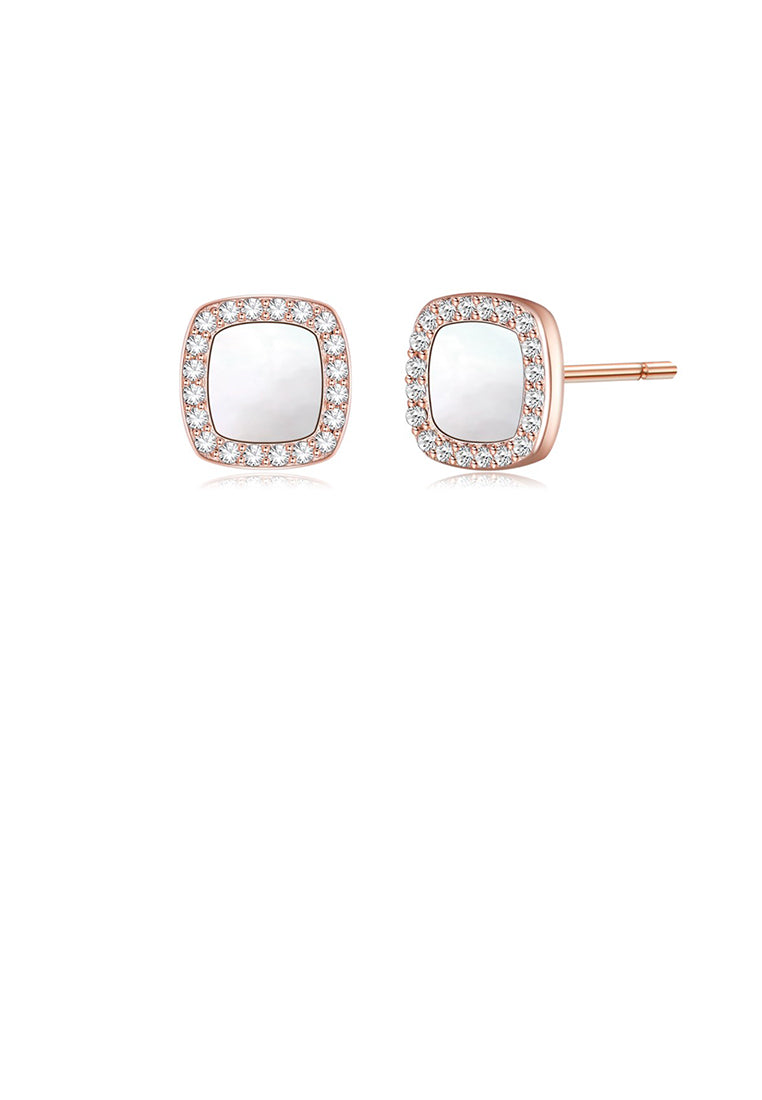 925 Sterling Silver Plated Rose Gold Simple Temperament Geometric Square Stud Earrings with Cubic Zirconia - Luxurious Look