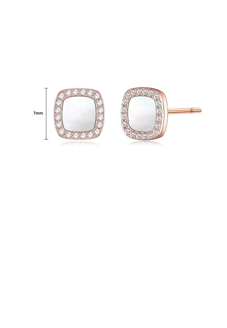 925 Sterling Silver Plated Rose Gold Simple Temperament Geometric Square Stud Earrings with Cubic Zirconia - Luxurious Look