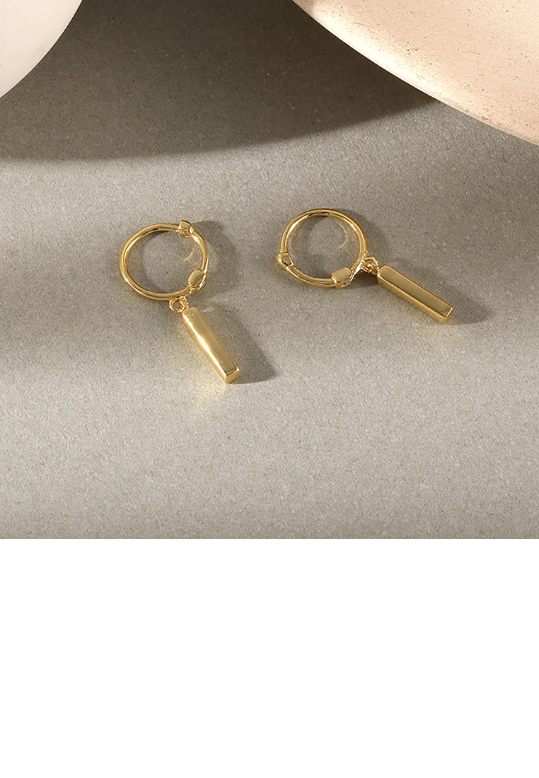 925 Sterling Silver Plated Gold Simple Fashion Geometric Bar Earrings