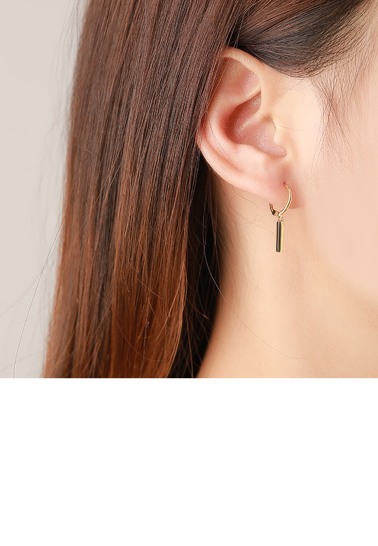 925 Sterling Silver Plated Gold Simple Fashion Geometric Bar Earrings