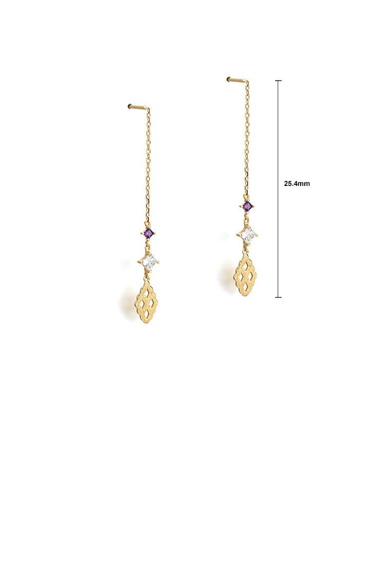 925 Sterling Silver Plated Gold Fashion Simple Pattern Geometric Rhombus Tassel Earrings with Cubic Zirconia - Luxurious Look