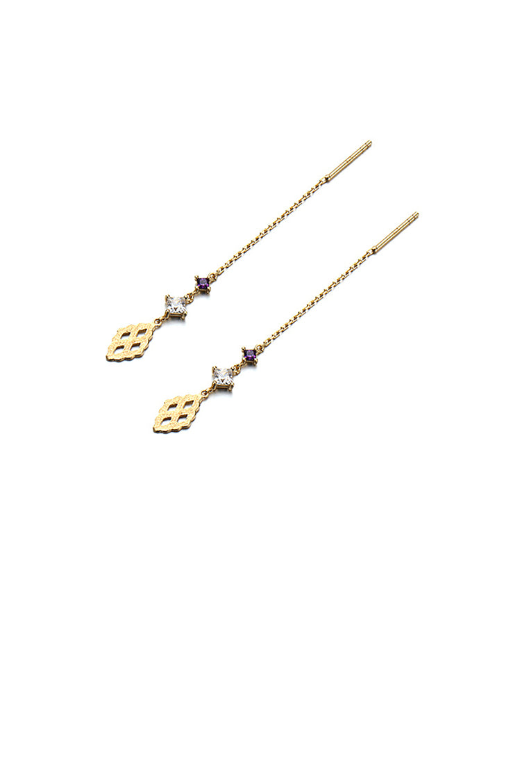 925 Sterling Silver Plated Gold Fashion Simple Pattern Geometric Rhombus Tassel Earrings with Cubic Zirconia - Luxurious Look