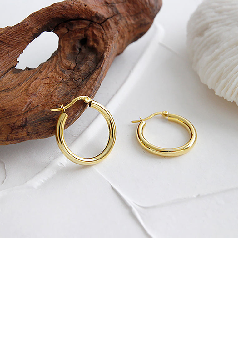 925 Sterling Silver Plated Gold Simple and Fashion Hollow Geometric Round Stud Earrings