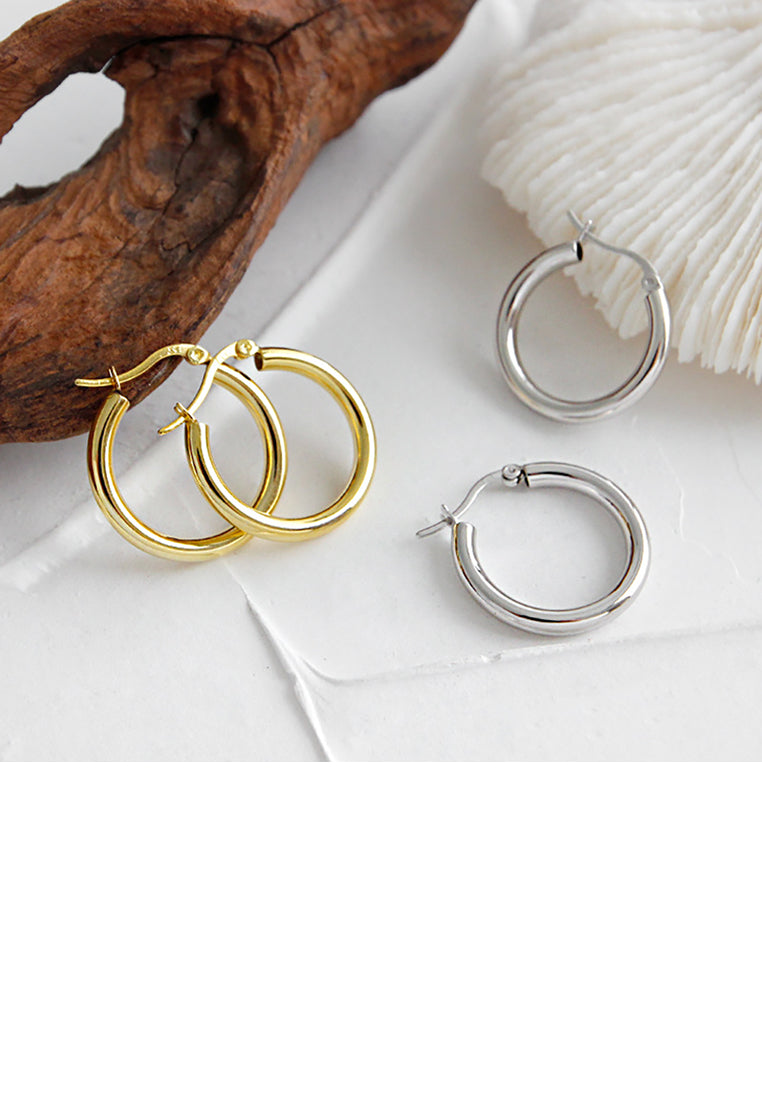 925 Sterling Silver Plated Gold Simple and Fashion Hollow Geometric Round Stud Earrings