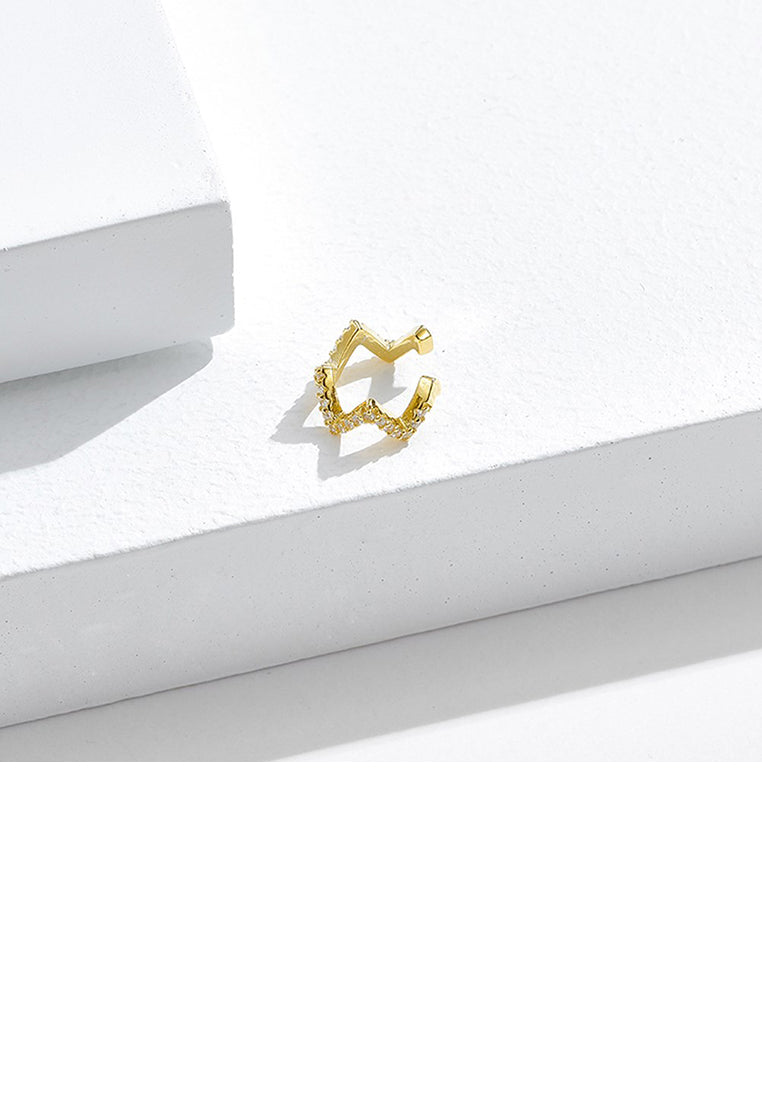 925 Sterling Silver Plated Gold Simple Personality Geometric Ear Clip with Cubic Zirconia - Luxurious Look