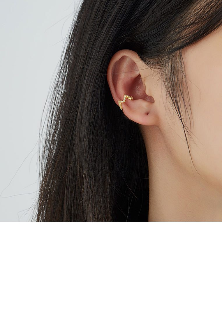 925 Sterling Silver Plated Gold Simple Personality Geometric Ear Clip with Cubic Zirconia - Luxurious Look
