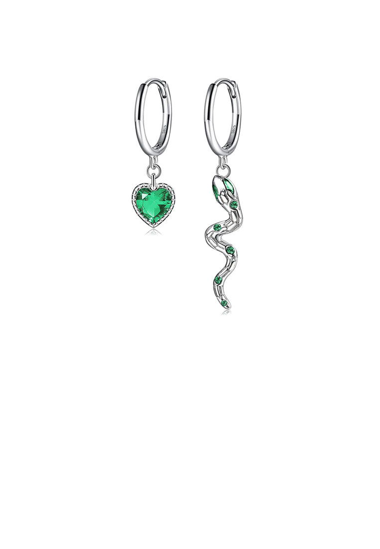 925 Sterling Silver Fashion Creative Heart-shaped Snake Asymmetric Earrings with Cubic Zirconia - Luxurious Look