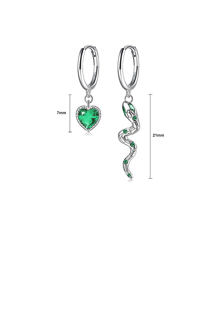925 Sterling Silver Fashion Creative Heart-shaped Snake Asymmetric Earrings with Cubic Zirconia - Luxurious Look