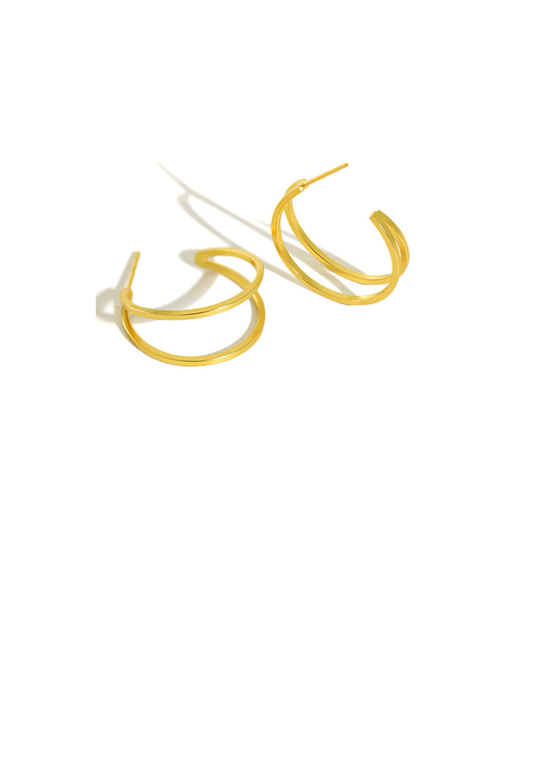 925 Sterling Silver Plated Gold Fashion Temperament Double Geometric Line Circle Stud Earrings