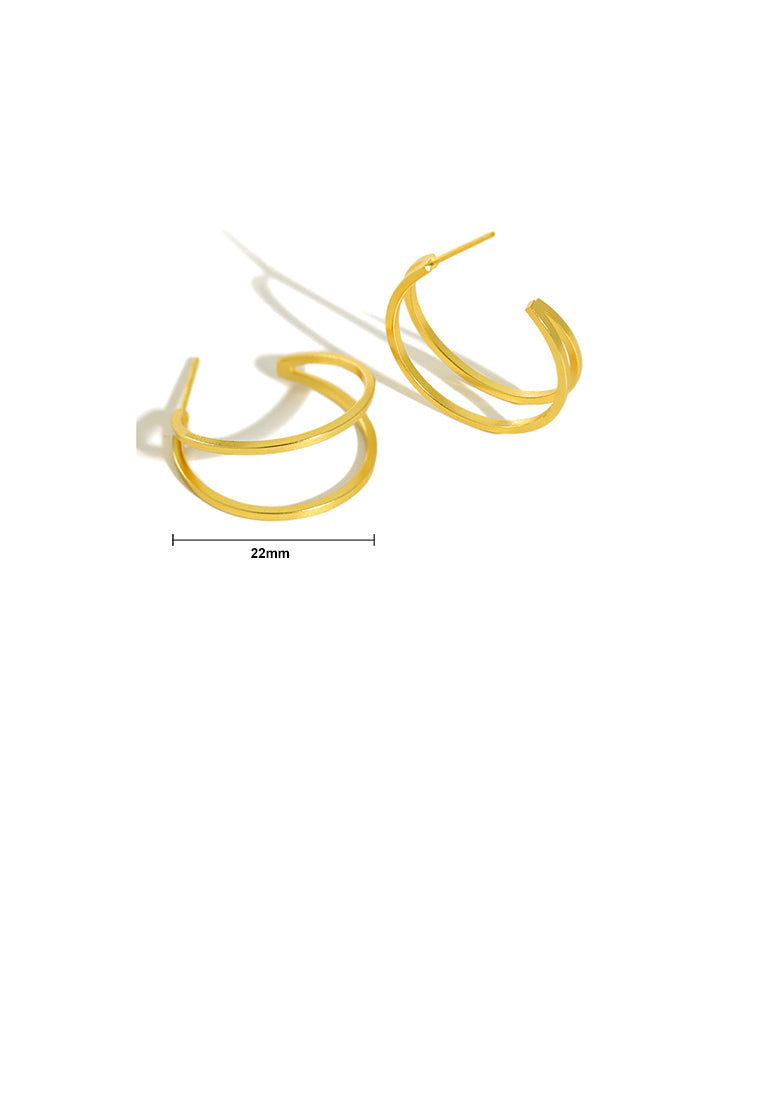 925 Sterling Silver Plated Gold Fashion Temperament Double Geometric Line Circle Stud Earrings