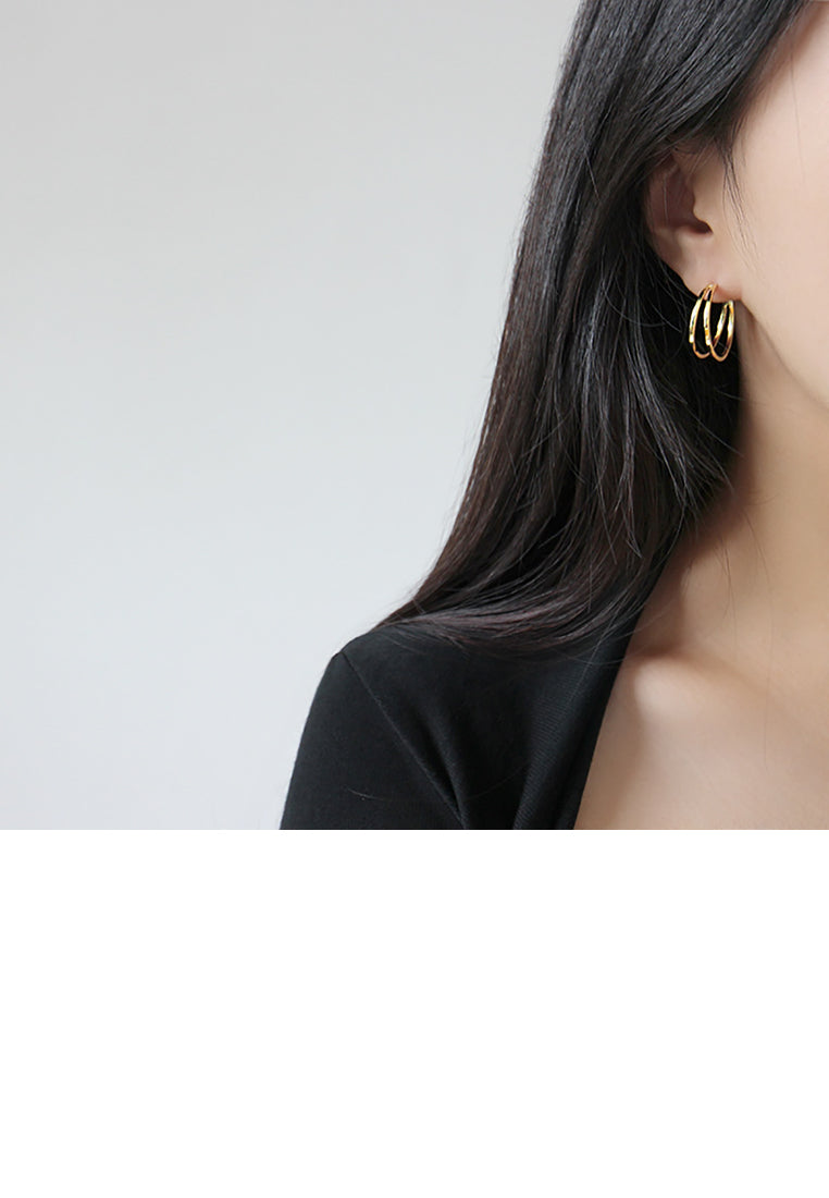 925 Sterling Silver Plated Gold Fashion Temperament Double Geometric Line Circle Stud Earrings