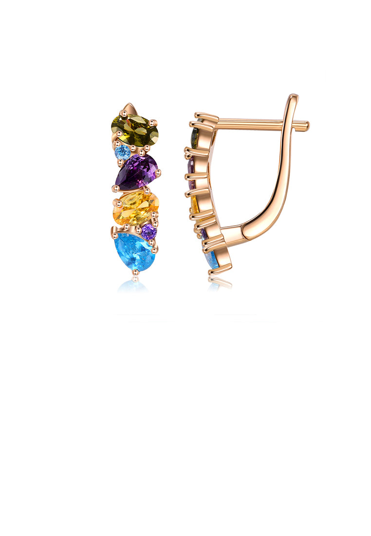 925 Sterling Silver Plated Rose Gold Simple Fashion Geometric Colorful Cubic Zirconia Earrings - Luxurious Look