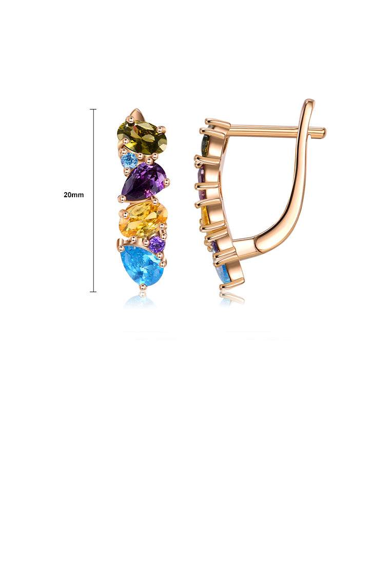 925 Sterling Silver Plated Rose Gold Simple Fashion Geometric Colorful Cubic Zirconia Earrings - Luxurious Look