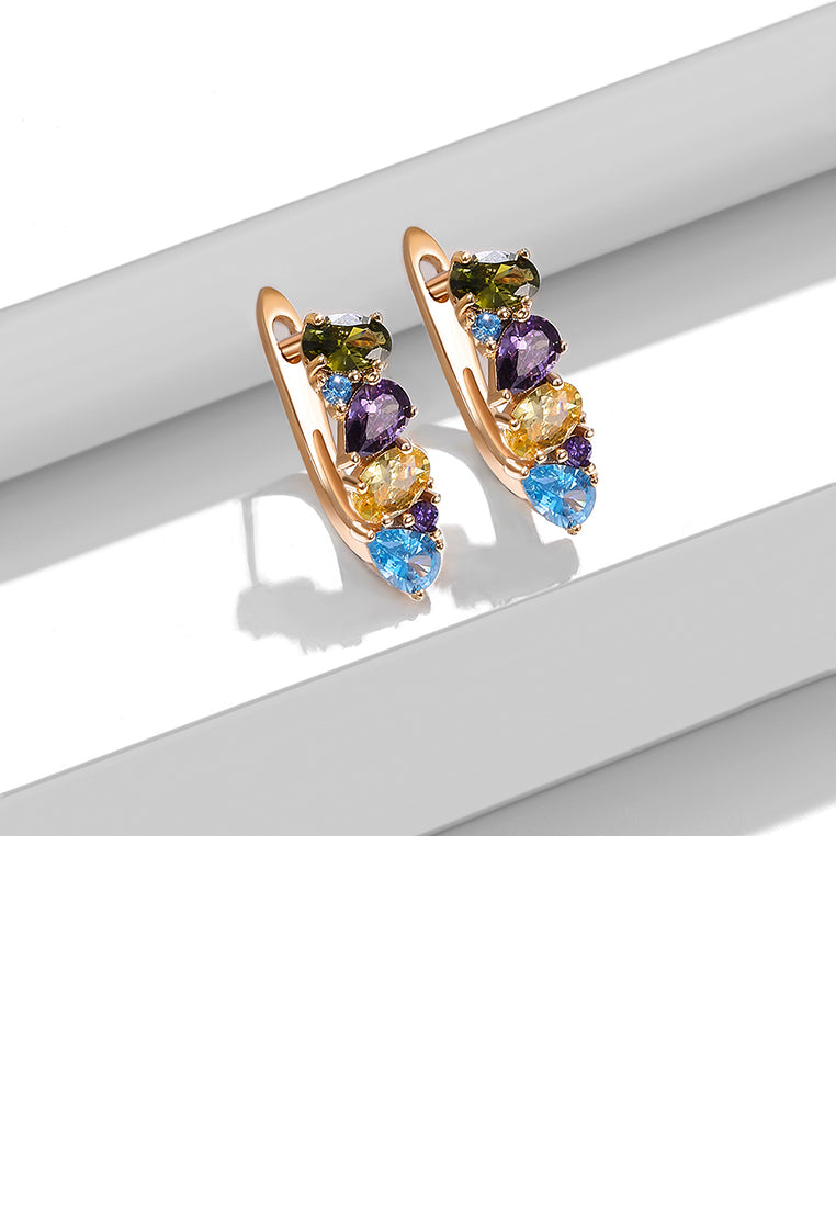 925 Sterling Silver Plated Rose Gold Simple Fashion Geometric Colorful Cubic Zirconia Earrings - Luxurious Look