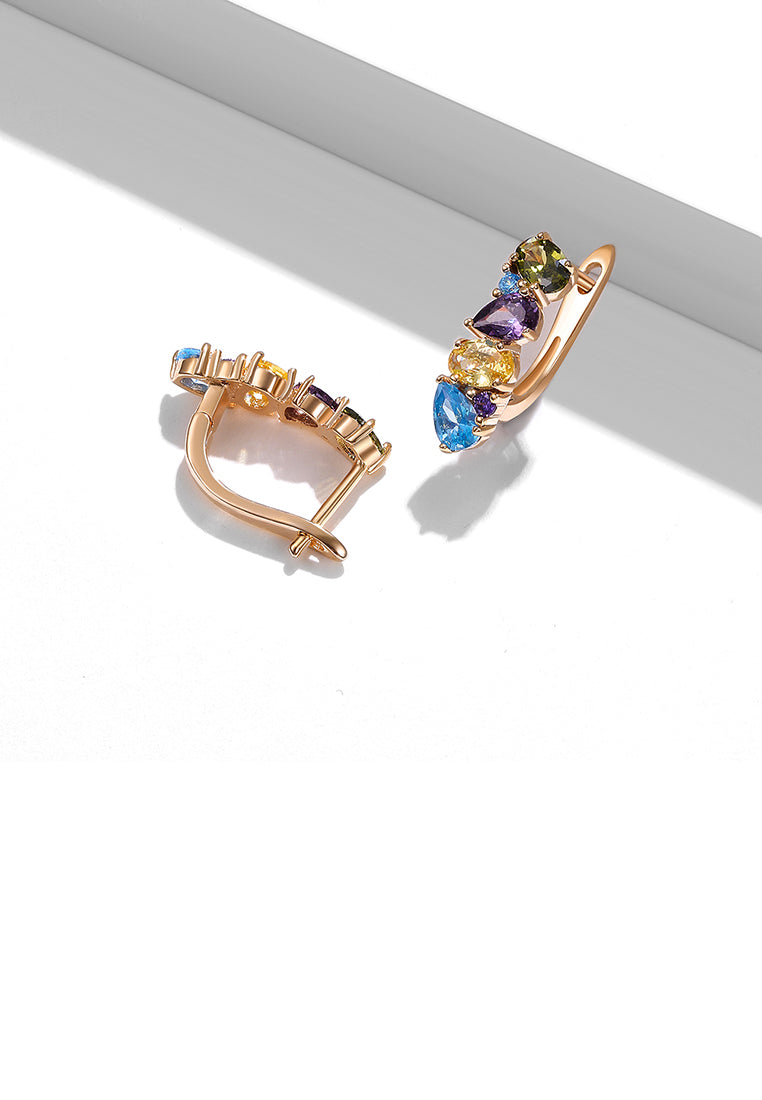 925 Sterling Silver Plated Rose Gold Simple Fashion Geometric Colorful Cubic Zirconia Earrings - Luxurious Look