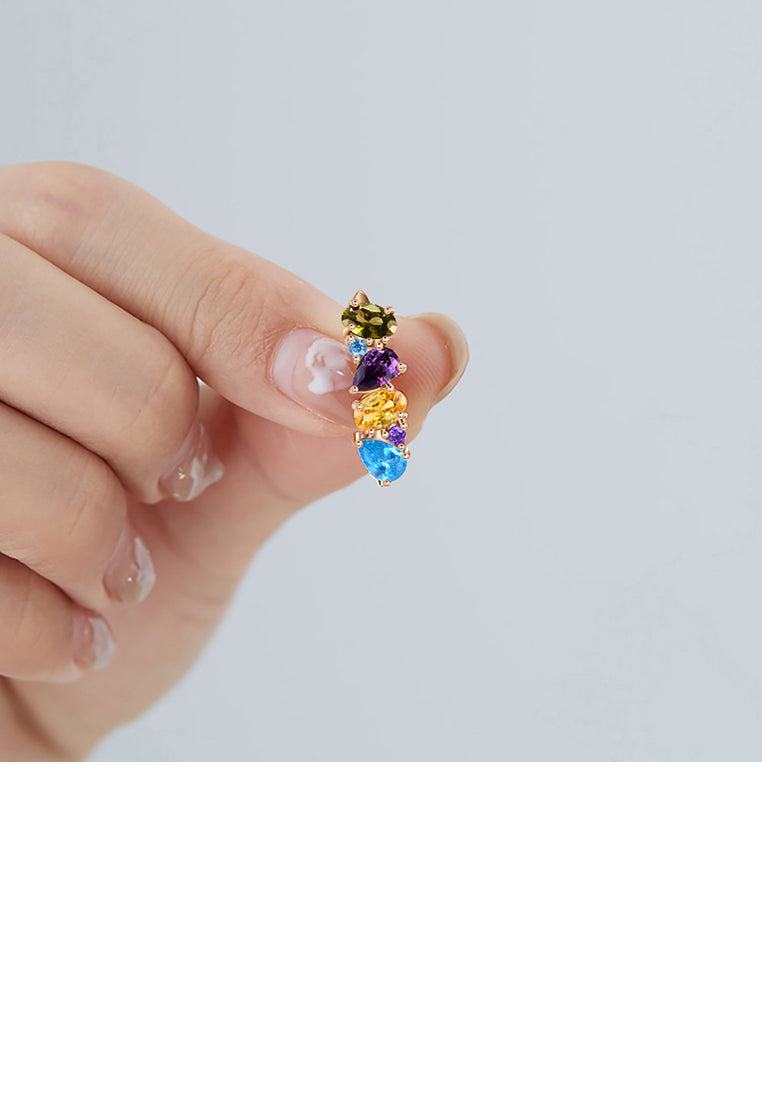 925 Sterling Silver Plated Rose Gold Simple Fashion Geometric Colorful Cubic Zirconia Earrings - Luxurious Look