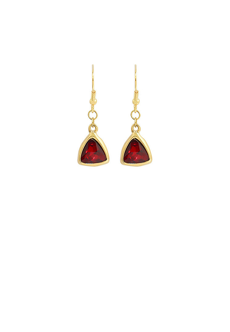 Fashion Elegant Plated Gold 316L Stainless Steel Triangle Red Cubic Zirconia Earrings - Luxurious Look - Vibrant Color