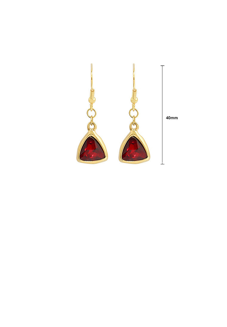Fashion Elegant Plated Gold 316L Stainless Steel Triangle Red Cubic Zirconia Earrings - Luxurious Look - Vibrant Color