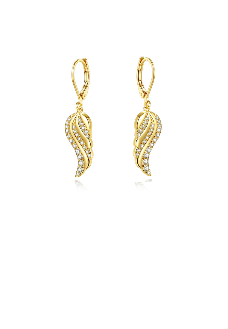 Fashion Simple Plated Gold Feather Earrings with Cubic Zirconia - Luxurious Look