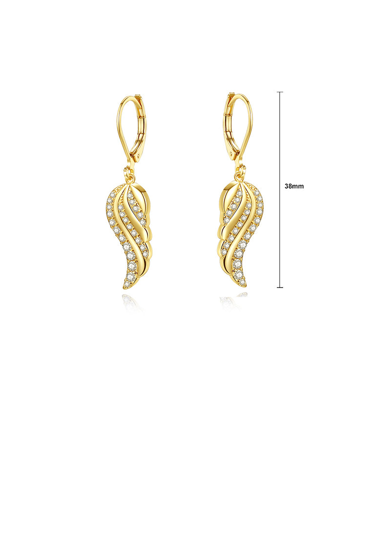 Fashion Simple Plated Gold Feather Earrings with Cubic Zirconia - Luxurious Look