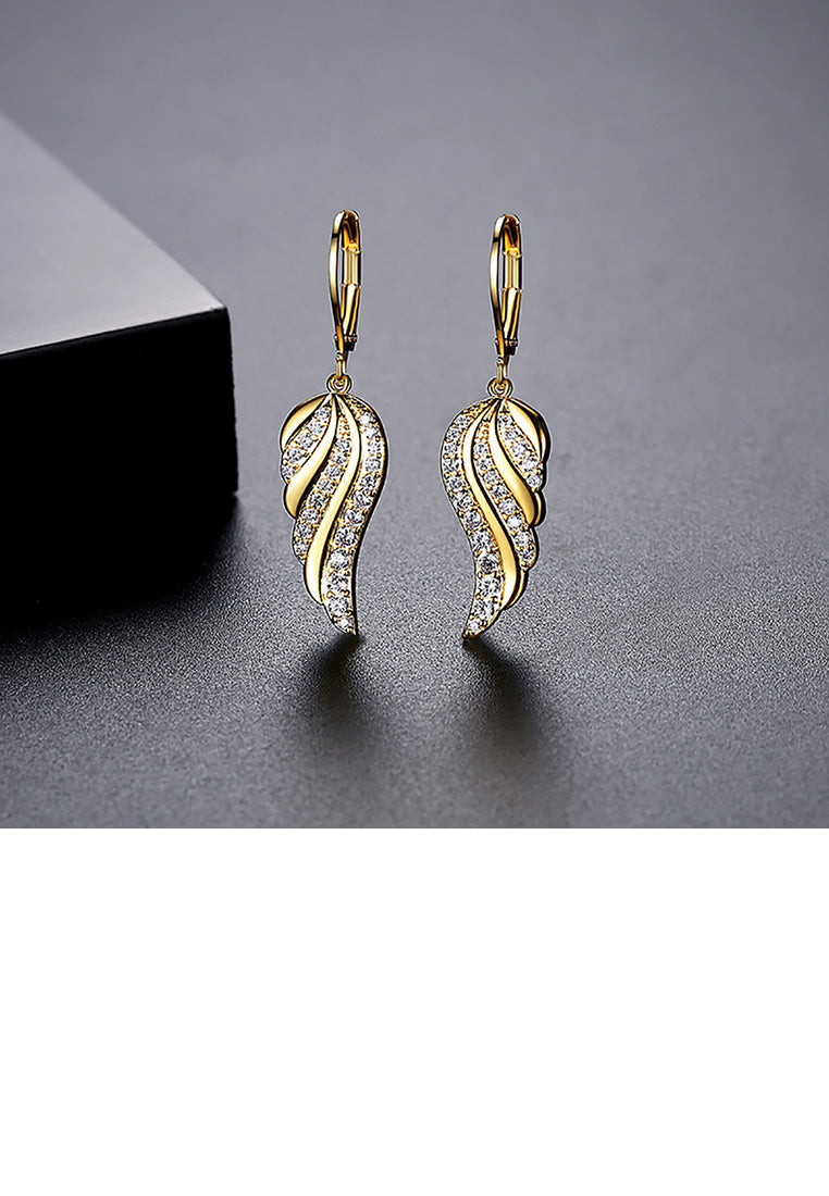 Fashion Simple Plated Gold Feather Earrings with Cubic Zirconia - Luxurious Look