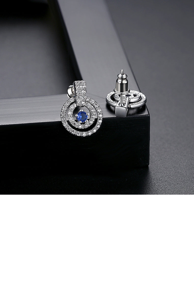 Fashion Geometric Circle Earrings with Blue Cubic Zirconia - Luxurious Look