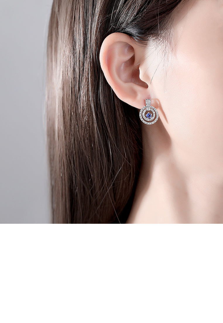 Fashion Geometric Circle Earrings with Blue Cubic Zirconia - Luxurious Look