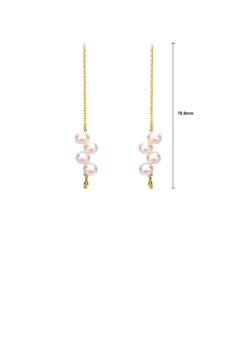 925 Sterling Silver Plated Gold Simple Temperament Tassel Freshwater Pearl Earrings - Luxurious Look