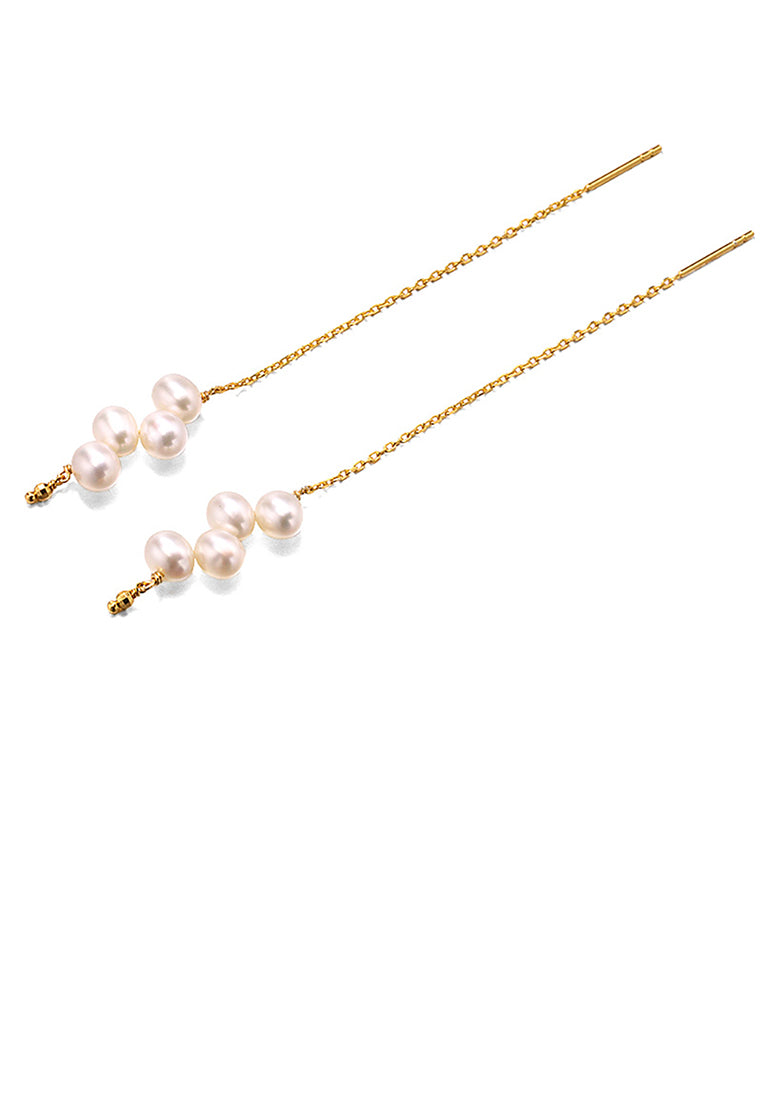 925 Sterling Silver Plated Gold Simple Temperament Tassel Freshwater Pearl Earrings - Luxurious Look