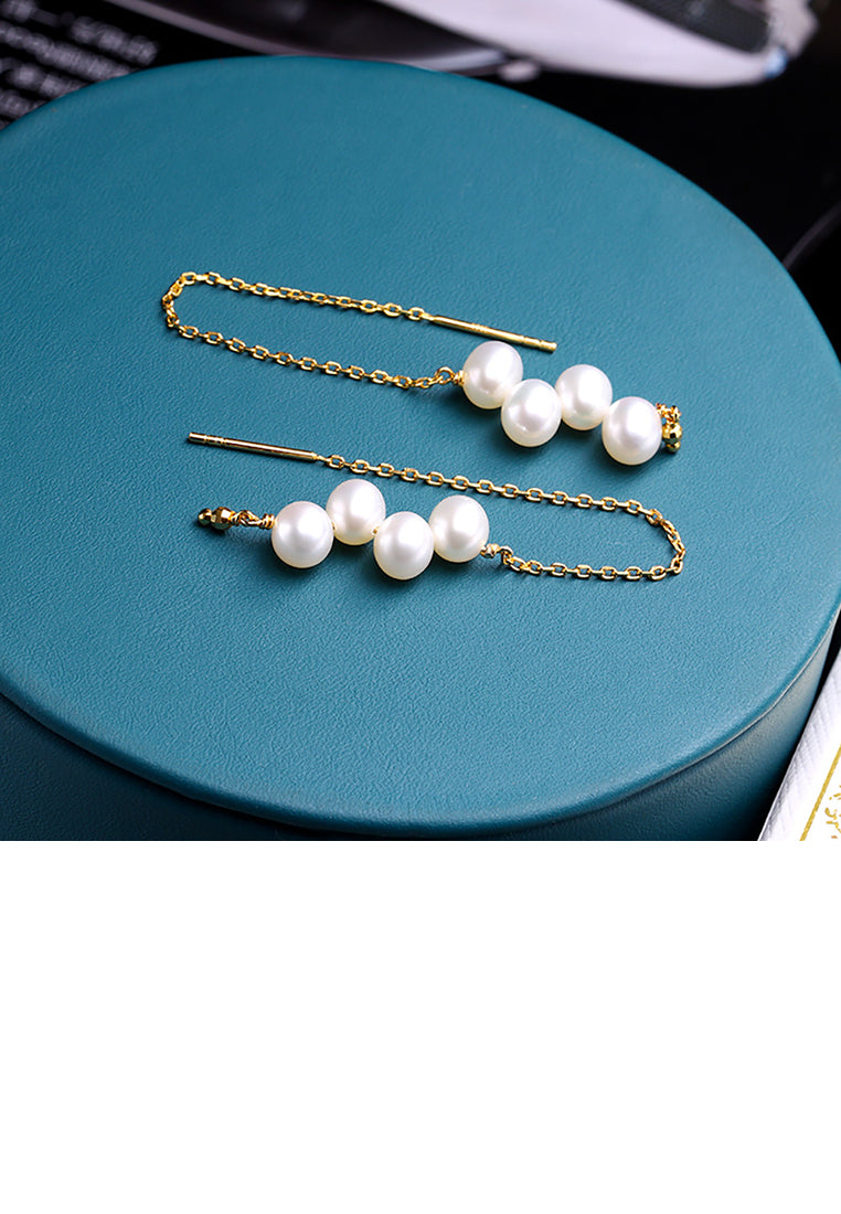 925 Sterling Silver Plated Gold Simple Temperament Tassel Freshwater Pearl Earrings - Luxurious Look