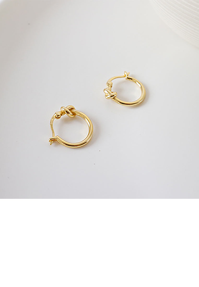 925 Sterling Silver Plated Gold Simple Fashion Knot Geometric Round Stud Earrings